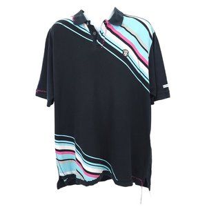 Marithe Francois Girbaud Black Polo with Blue and Pink Stripes